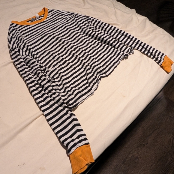 H&M Black and White Striped Top with Yellow Trim - Slightly Cropped - Picture 1 of 4